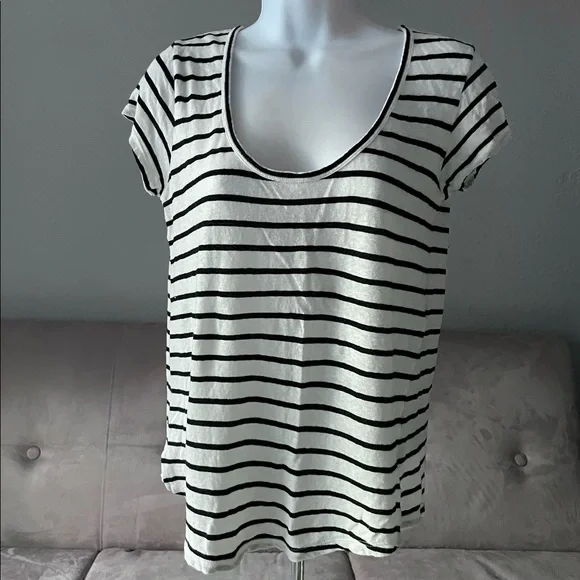 THEORY Navigate Easy Striped Scoop Neck Tee - Picture 2 of 7